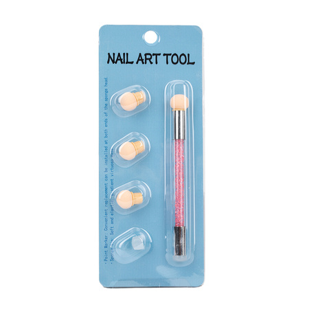 Pinceau éponge double face pour ombre et nail art avec tampon et strass roses