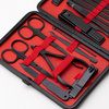Set di 18 accessori per la cura della bellezza, per manicure, pedicure e trattamenti viso, in astuccio nero e rosso - CC046