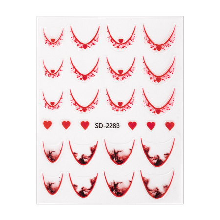 Autocollants pour ongles 5D / French / Ligne du sourire, 20 pièces, rouge, SD-2283