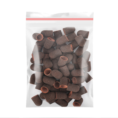 Schleifkappen für die Pediküre mit Baumwollkern, 16 mm, Körnung 60, braun, AlleMed, 100 Stück