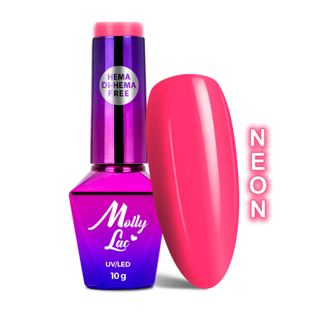 Гібридний лак MollyLac Power Flower Pink «Гербера», без HEMA/Di-HEMA, Neon, 10 г, № 722
