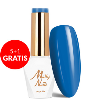 5 + 1 gratis. Esmalte híbrido Molly Nails Blue Sky Dark Blue sin HEMA/Di-HEMA, 8 g, n.º 116