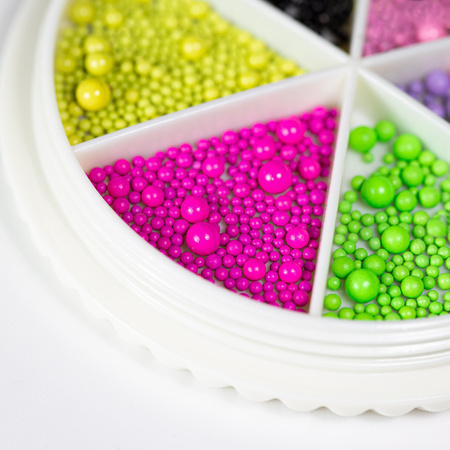 Colorful pearl beads for nail art in a case