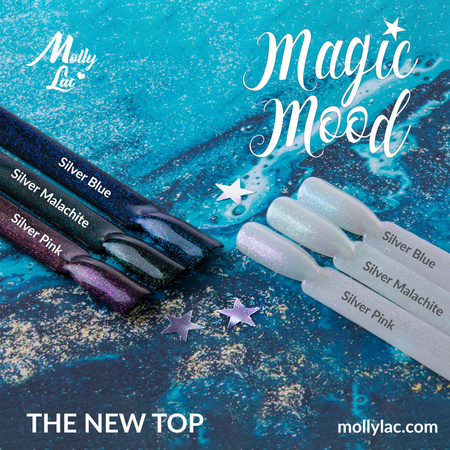 Top no wipe Magic Mood MollyLac z drobinkami Silver Blue bez przemywania 10g