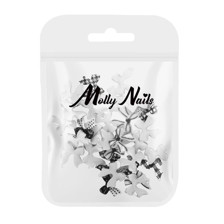 Ozdoby do paznokci kokardki 3D Molly Nails biało czarne 30 szt