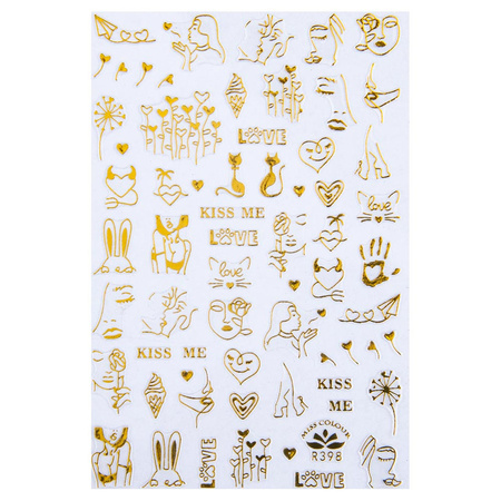 Thin, self-adhesive Valentine's Day nail stickers R398 gold