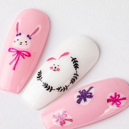 Adhesivos 3D para uñas con purpurina, con motivos de Pascua, BLE 1096D