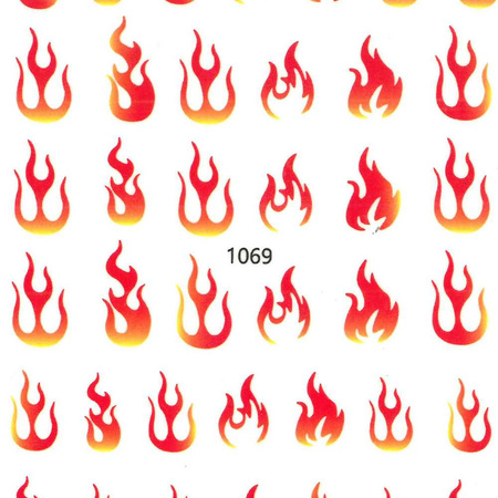 Dünne selbstklebende Nagelaufkleber mit Flammen- und Feuer-Motiven Nr. 1069, rot