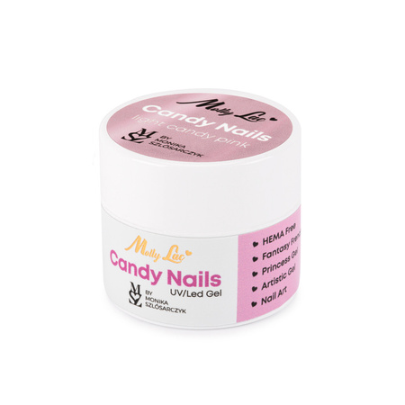 Gel para decoraciones Candy Nails Light Candy Pink de Monika Szlósarczyk MollyLac, sin HEMA ni Di-HEMA, 5 g