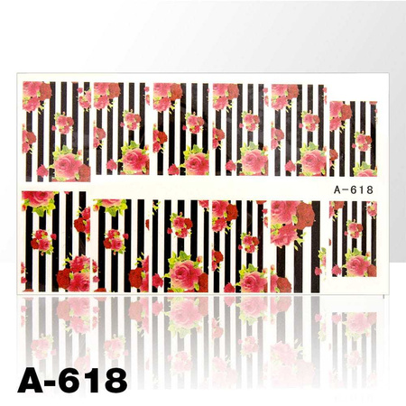 Water-slide nail stickers, flower design, 9 x 5.5 cm, A-618