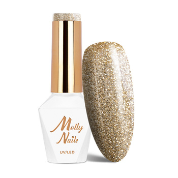 Esmalte híbrido Molly Nails Queens Of Life Rich Gold sin HEMA ni Di-HEMA, 8 g, n.º 38