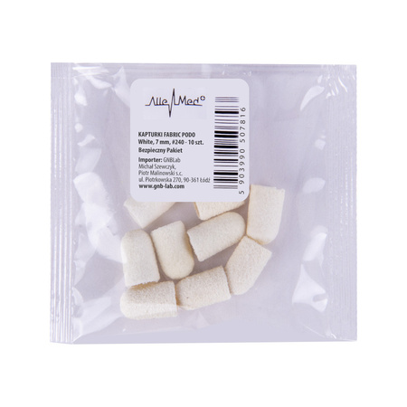 Pedicure caps 7 mm, 240 grit, 10 pcs Fabric Podo AlleMed White