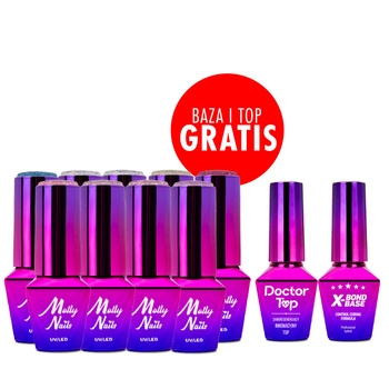 Set of 9 Luxury Glam Molly Nails colors + FREE base and top coat (X-Bond Base, Doctor Top)