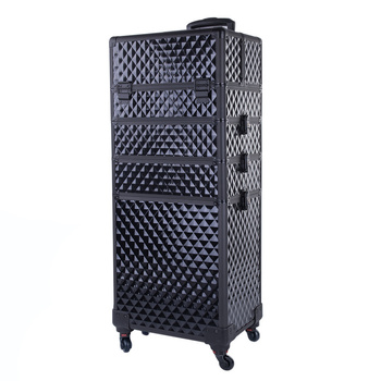 Valigetta da toilette XXXL 4 in 1 con ruote girevoli a 360 gradi Diamond 3D, nera con finiture nere