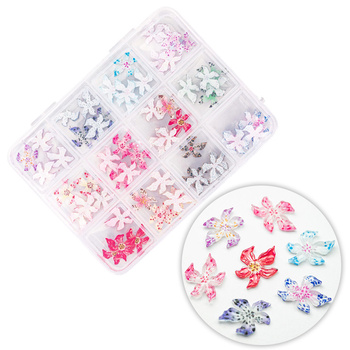 Boîte de décorations : fleurs 3D en acrylique Molly Nails, assortiment de couleurs, 60 pièces