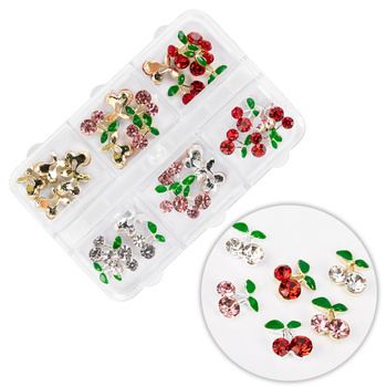 Box with cherry decorations with zirconia in a mix of colors, 30 pieces
