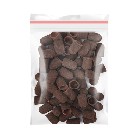 Capuchons abrasifs pour pédicure avec insert en coton, 16 mm, grain 100, marron, AlleMed, 100 pièces