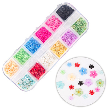 Box with acrylic flower decorations Molly Nails mix of colors No. 1 approx. 300 pieces