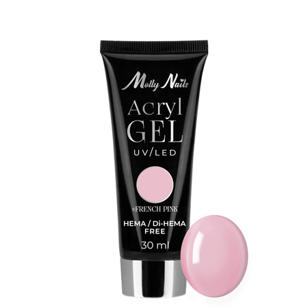 Gel acrylique Polygel pour extension des ongles AcrylGel Molly Nails sans HEMA/Di-HEMA, French Pink, 30 ml