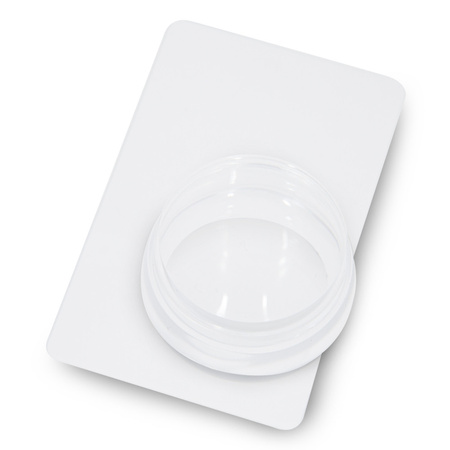 Silicone stamp for plates with a scraper, 5x6.5 cm, and a protective cap, transparent ergonomic housing