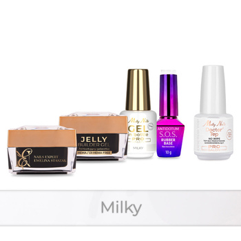Molly Nails PRO MATCH SYSTEM 4+1 Milky 3 Aufbau-Gele + Grundierung + Doctor Top 15 g