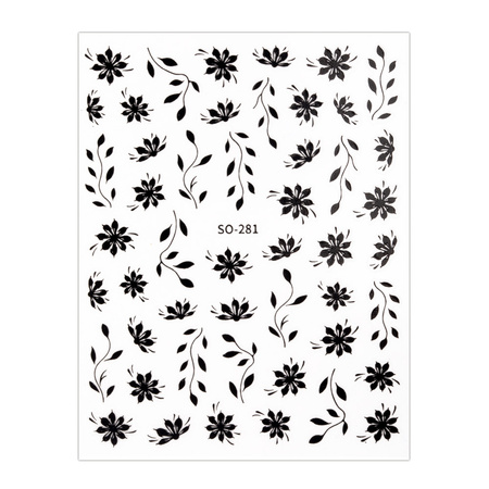 Dünne, selbstklebende Nagelsticker mit Blumenmotiv SO-281, schwarz