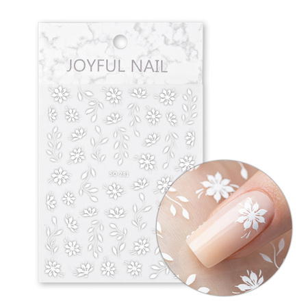 Adhesivos para uñas finos y autoadhesivos con motivos florales SO-281, blancos