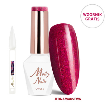 Esmalte híbrido LED/UV Gel Polish La Vie en Rouge n.º 324 Shimmering Lips de MollyNails, sin HEMA ni Di-HEMA, 8 g + muestrario de purpurina GRATIS