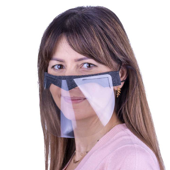 Reusable universal mini face shield for mouth and nose, gray melange, sewn