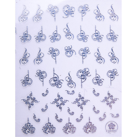 Thin self-adhesive nail stickers, ornamental designs CB-176, silver