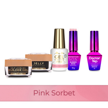 Molly Nails PRO MATCH SYSTEM 4+1 Pink Sorbet : 3 gels de construction + base + Doctor Top 10 g