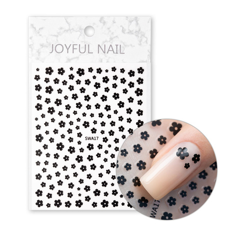Thin, self-adhesive flower nail stickers SWA17, black