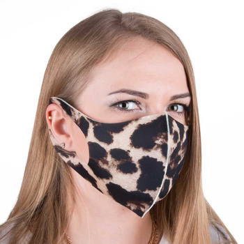 Reusable neoprene protective face mask, brown leopard print, size L/XL, 1 piece