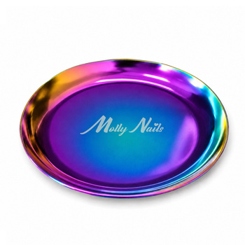Bandeja metálica redonda para herramientas MollyNails, con diseño arcoíris