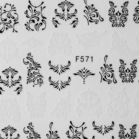 Thin self-adhesive nail stickers with ornamental designs F571