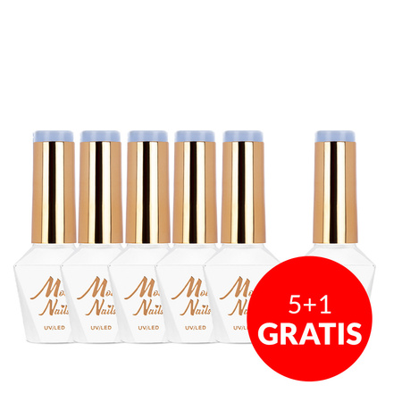 5+1 безкоштовно Гібридний лак MollyNails Blue Sky Butterfly Blue без HEMA/Di-HEMA, 8 г, № 112