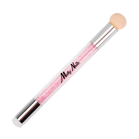 Dwustronny pędzel gąbka Molly Nails do ombre i nail art stempel z cyrkoniami różowy