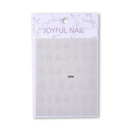 Thin self-adhesive nail stickers: flames, fire, sparks, No. 1074, white