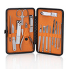 Coffret de 15 accessoires de beauté pour la manucure, la pédicure et les soins du visage, dans un étui noir et marron - CC045