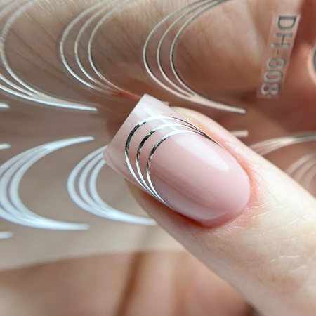 Selbstklebende Nagelsticker / French / Französische Smile-Linie, 39 Stück, silber, DH-808 MollyNails