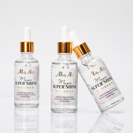 Perfumed 3-in-1 polish remover for removing sticky layers Magic Super Shine Finisher with pipette Molly Nails 50ml