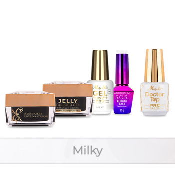 PRO MATCH SYSTEM 4+1 Milky: 3 гелі LED/UV: Jelly&SelfLeveling;&Gel; у флаконі + База + Doctor Top 15 г БЕЗКОШТОВНО