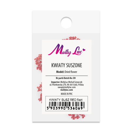 Fleurs séchées pour la décoration des ongles MollyLac Red, 5 pièces