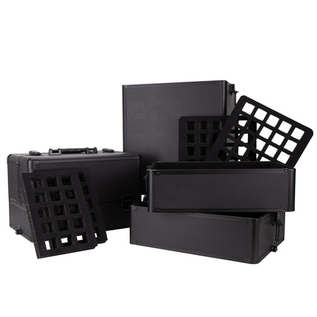 XXXL 4-in-1 Cosmetic Case – 360° Swivel Wheel Cosmetic Case – Smooth Black with Black Hardware