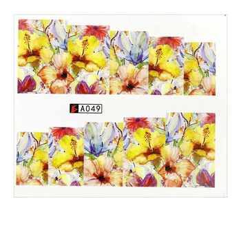 Wassertransfer-Nagelaufkleber mit Blumenmotiv, Bogen 6,5 x 5,5 cm für 10 Finger A049