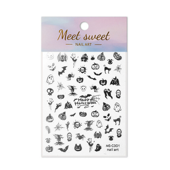 Autocollants pour ongles fins et adhésifs Halloween MS-C301 argentés