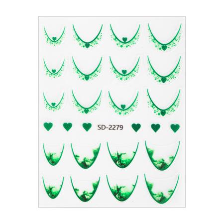 Adesivi per unghie 5D / French / Linea del sorriso francese, 20 pezzi, verde, SD-2279