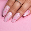 Base de caucho color leche con copos metalizados rosas «Flakes Rubber Base Milk&Pink»; Molly Nails, sin HEMA ni Di-HEMA, 10 gramos