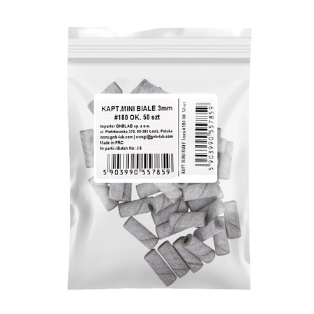Manicure and pedicure caps, mandrels, abrasive caps, mini cylinder, white, 3 mm, 180 grit, 50 pcs.