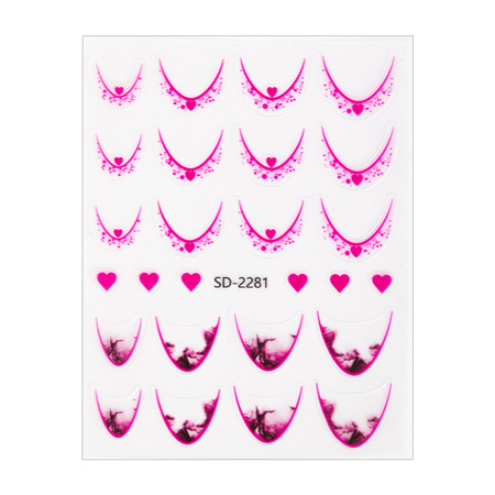 Adesivi per unghie 5D / French / Linea del sorriso francese, 20 pezzi, rosa, SD-2281